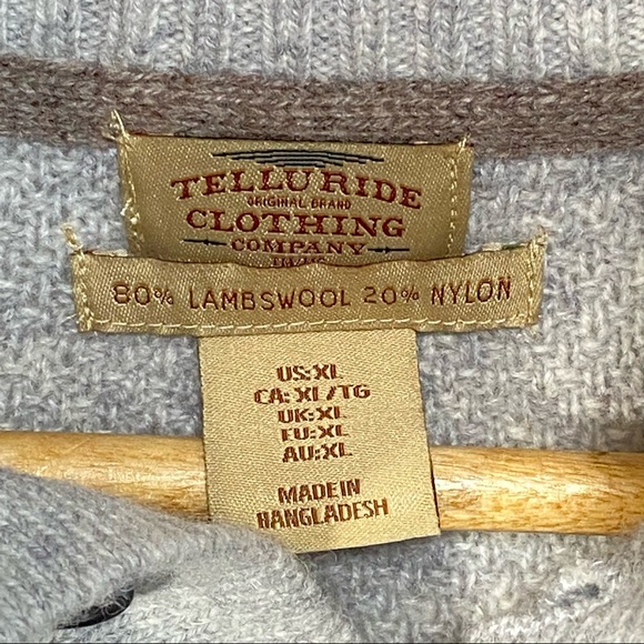 Telluride Clothing 80% Lambswool Henley Sweater Gray Soft; Men’s Size X-Large - Picture 2 of 10